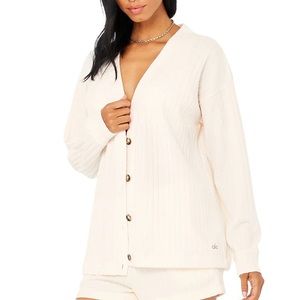 Alo Yoga Ribbed Take Comfort Cardigan White